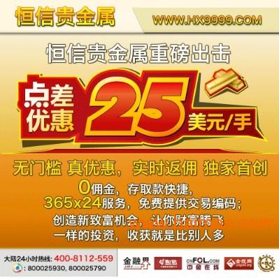 恒信貴金屬推廣新優惠 黃金交易點差減至25美元，尊享實時返傭機會